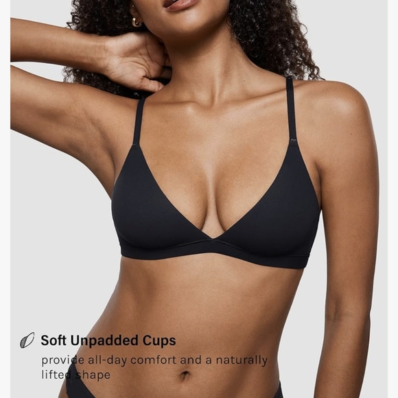 NWT INLYRIC Women's Inbarely Triangle Bralette Plunge Unlined Black Seamless Bra - Picture 2 of 12